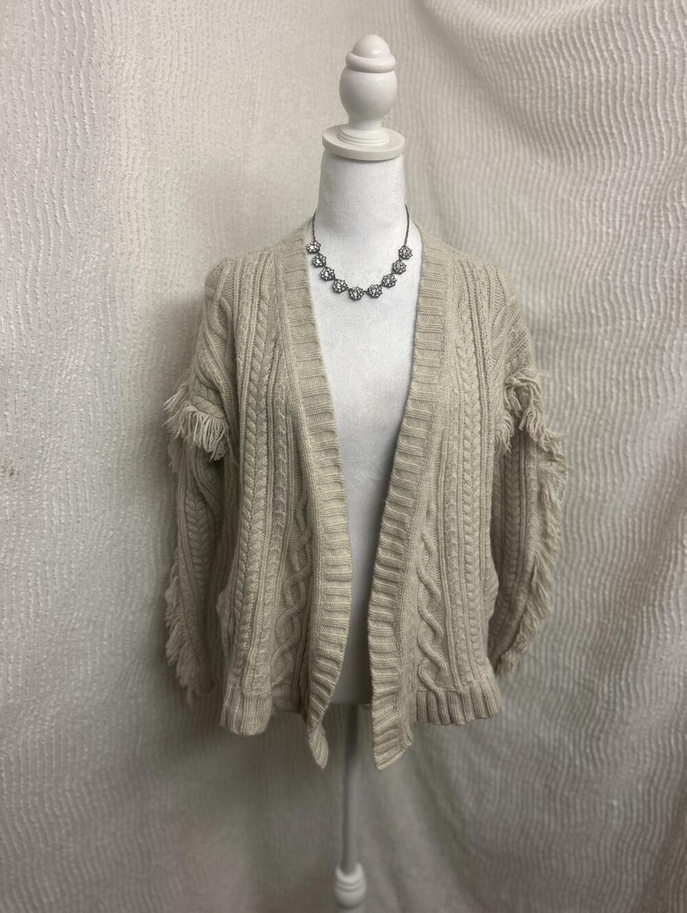 Madewell Fringe Cable Knit Cardigan S Merino Wool Oversized Boho - Picture 2 of 8
